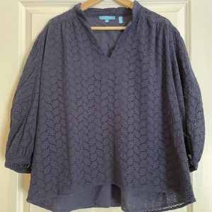 Draper James RSVP Navy Eyelet Blouse